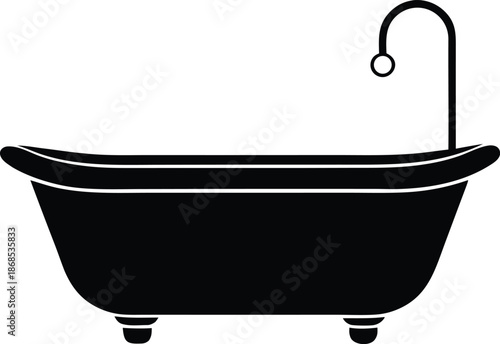 Classic clawfoot bath tub vector, Bathroom appliance plumbing silhouette