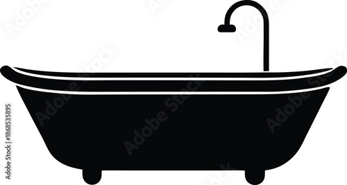 Classic Clawfoot Bathtub Faucet Icon, Bathroom Tub Washing Icon Design