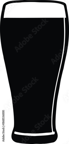 Iconic black beer glass with foam, Simple beverage cup illustration