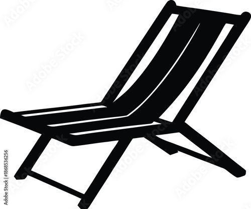 Simple black deck chair icon, Summer vacation relaxation furniture
