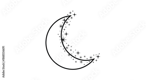 A delicate crescent moon design with sparkling stars a charming artistic silhouette