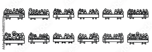 sacred supper remembrance Outline Icon Set. Maundy Thursday line art icons