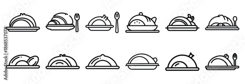 sacred tradition meal Outline Icon Set. Maundy Thursday line art icons