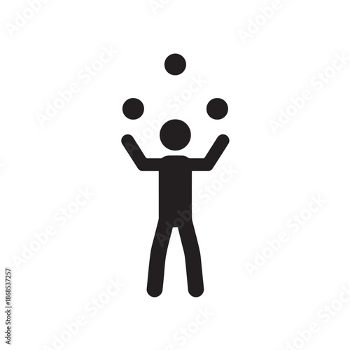 Juggling Icon Black Silhouette Pictogram of Person Performing Skillful Multitasking