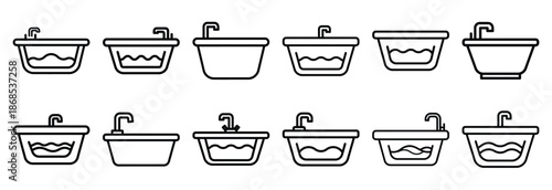 washing basin Outline Icon Set. Maundy Thursday line art icons