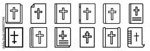 biblical covenant Outline Icon Set. Maundy Thursday line art icons