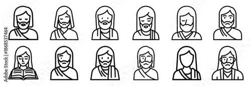 biblical faith moment Outline Icon Set. Maundy Thursday line art icons
