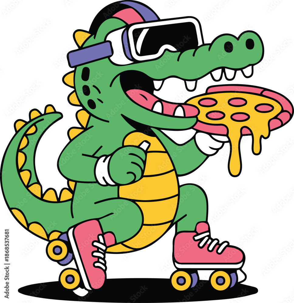 Fototapeta premium a-retro-neon-alligator-wearing-a-vr-head