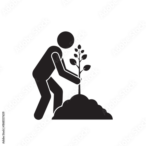 Planting Tree Icon Vector Silhouette on White Background