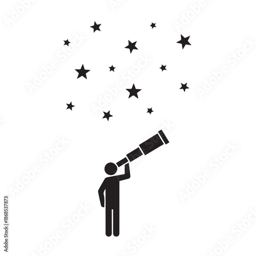 Stargazing Icon Vector Illustration of Person Looking Through Telescope at Stars