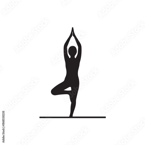 Yoga Pose Silhouette Illustration of Tree Pose Vrikshasana for Balance and Wellness