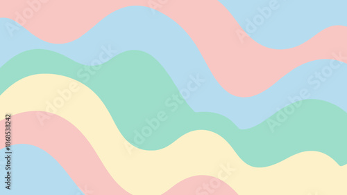 Soft Pastel Abstract Wavy Curves Seamless Pattern Background in Pink, Blue, Yellow, and Green