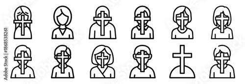 christian devotion Outline Icon Set. Maundy Thursday line art icons
