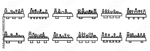 christian biblical supper Outline Icon Set. Maundy Thursday line art icons