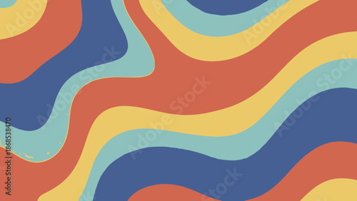 Abstract wavy pattern in muted retro colors, creating a calm and vintage fluid background design.