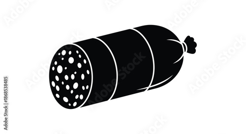 A black and white illustration of a cylindrical salami sausage simple design silhouette
