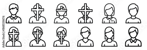 christian reverence Outline Icon Set. Maundy Thursday line art icons