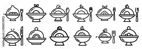 christian sacred meal Outline Icon Set. Maundy Thursday line art icons