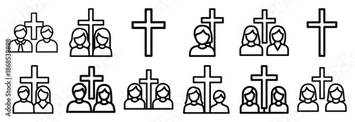 christian unity Outline Icon Set. Maundy Thursday line art icons