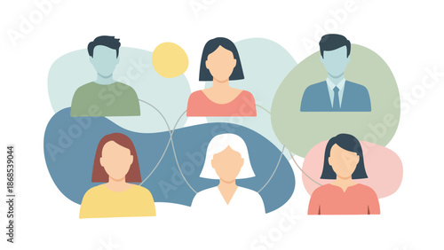 Flat Vector Illustration of Diverse Business People Network Connections