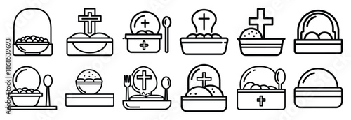 holy covenant meal Outline Icon Set. Maundy Thursday line art icons