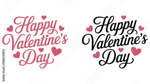 happy valentine’s day romantic handwritten lettering set with heart icons love typography design isolated on white background