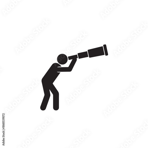 Man Looking Through Telescope Icon Vector Isolated on White