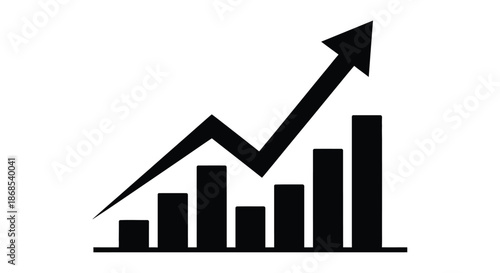 Black graphic depicting rising bar graph and upward trend simple business success silhouette