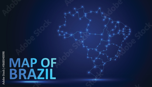 Low Poly Digital Map of Brazil with Neon Glowing Connections