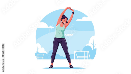 Woman stretching outdoors in athletic wear on sunny day