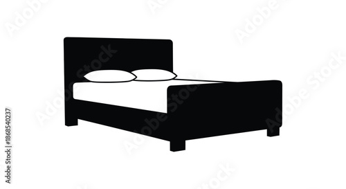 Simple depiction of a bed frame with pillows a minimalist bedroom furniture silhouette