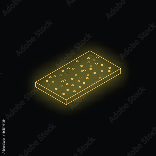 Glowing neon icon of orthopedic mattress with memory effect for comfortable sleep