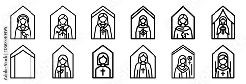 holy thursday remembrance Outline Icon Set. Maundy Thursday line art icons