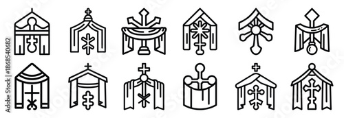 holy tradition symbol Outline Icon Set. Maundy Thursday line art icons