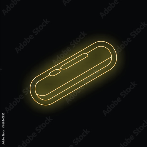 Yellow glowing neon icon of a modern electronic cigarette pod system on a black background