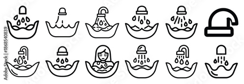 holy washing ritual Outline Icon Set. Maundy Thursday line art icons
