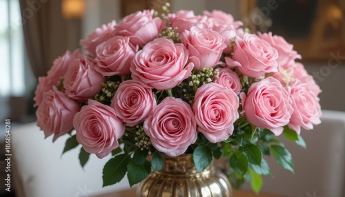 Wallpaper Mural Elegant Arrangement of Pink Roses in a Decorative Vase in a Bright and Inviting Interior Setting Torontodigital.ca