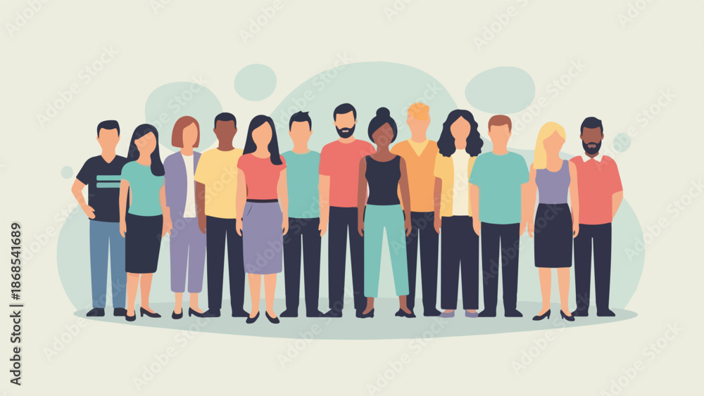 Naklejka premium Diverse Group of People Standing Together Flat Illustration