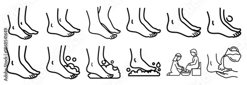 maundy thursday foot Outline Icon Set. Maundy Thursday line art icons
