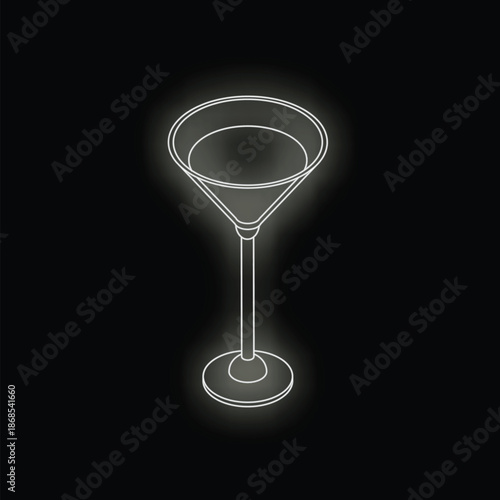 White glowing neon line cocktail glass icon isolated on black background. Vector
