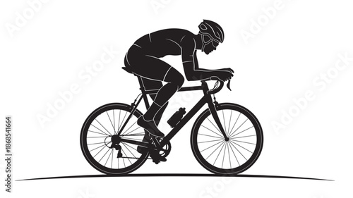 A striking silhouette of a cyclist intensely focused on racing showcasing speed and athletic prowess