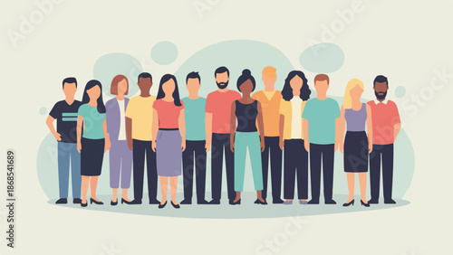 Diverse Group of People Standing Together Flat Illustration