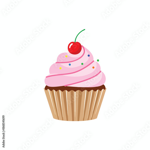 Pink Frosted Cupcake with Cherry on Top