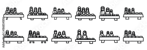 passover supper Outline Icon Set. Maundy Thursday line art icons