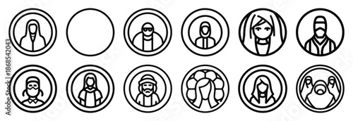 sacred fellowship circle Outline Icon Set. Maundy Thursday line art icons