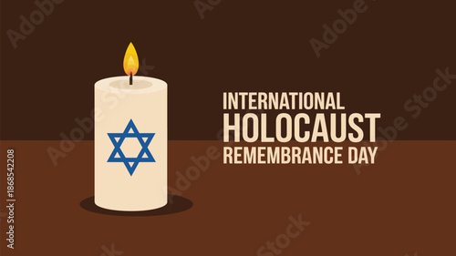 International holocaust remembrance day candle illustration with star of david symbol on dark background honoring victims