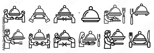 sacred meal sharing Outline Icon Set. Maundy Thursday line art icons