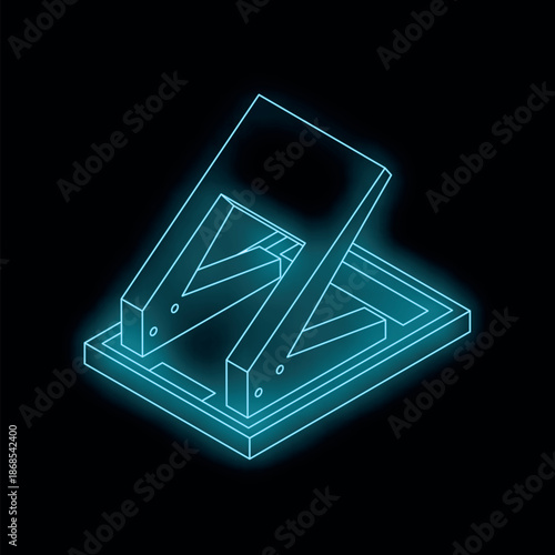 Neon blue hole punch glowing on black background, representing office supplies, stationery, and business tools