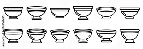 sacred ritual basin Outline Icon Set. Maundy Thursday line art icons