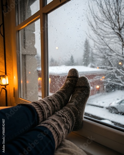Cozy Winter Day by the Window with Knitted Socks